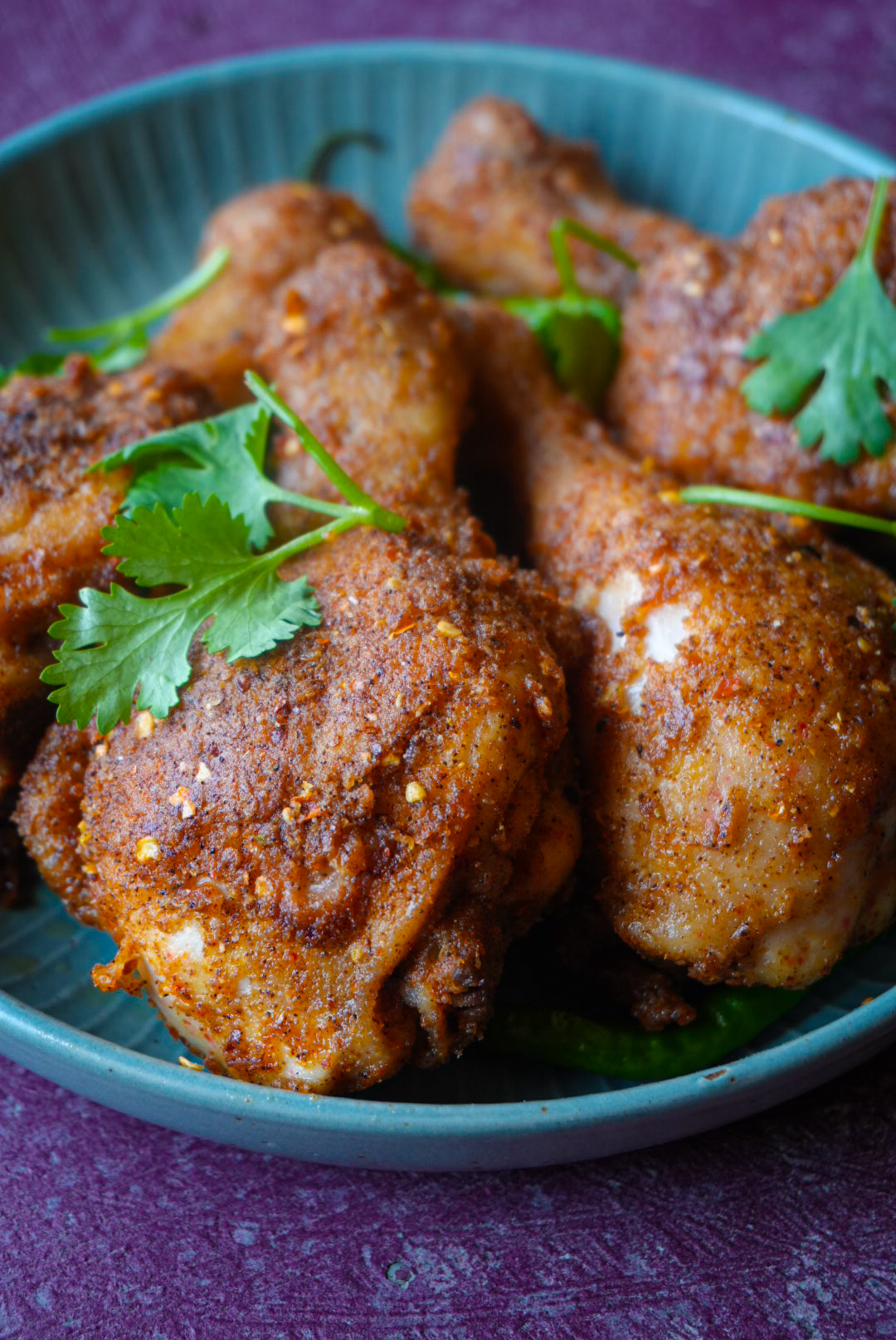 Hinds Spices seasoned fried chicken styled with fresh coriander for Rhodes Food Group